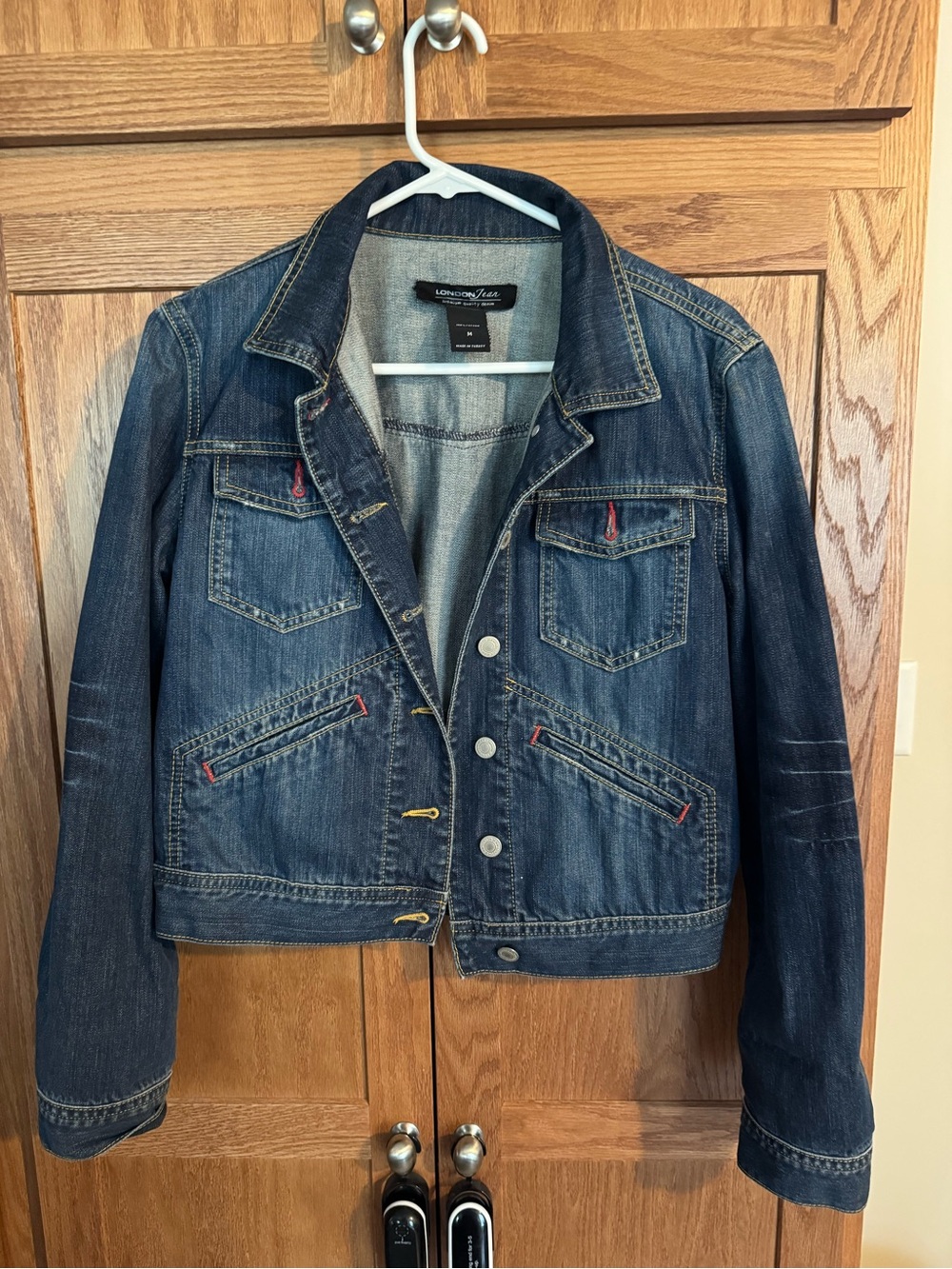 LONDONJEAN Women's Indigo Blue Denim Jacket with Contrast Stitching